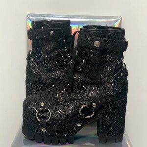 Club EXX Black Glitter Platform Boots Size 11